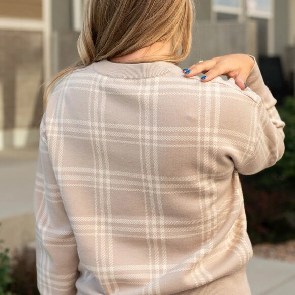 NWT TEA N ROSE Ella Taupe Plaid Sweater - Picture 12 of 12
